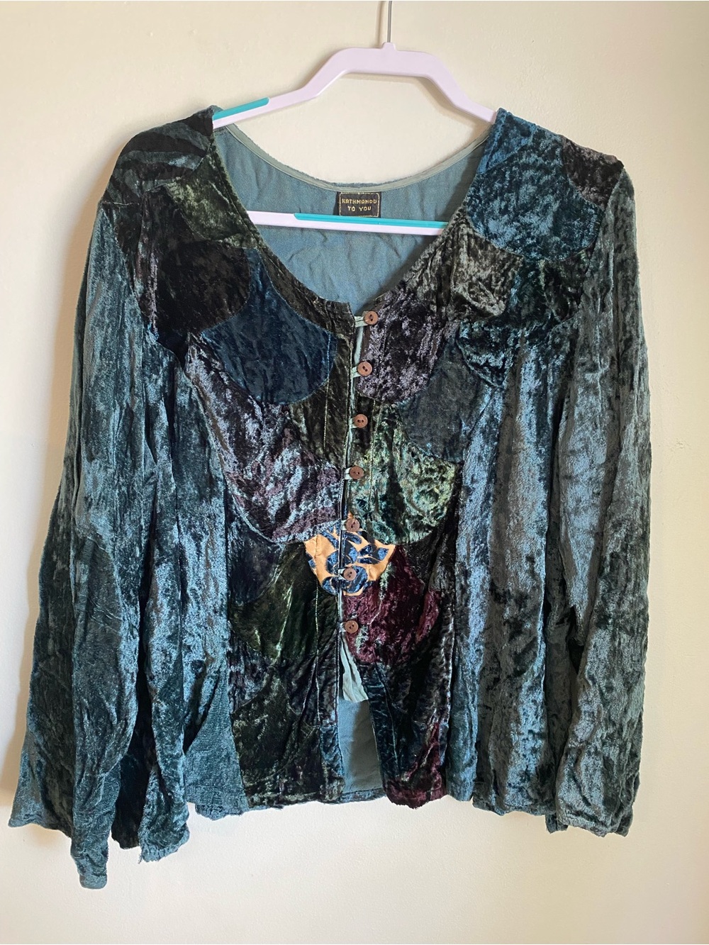 Vintage-Bohemian Inspired Velvet Button Front Women's Kathmandu Top
